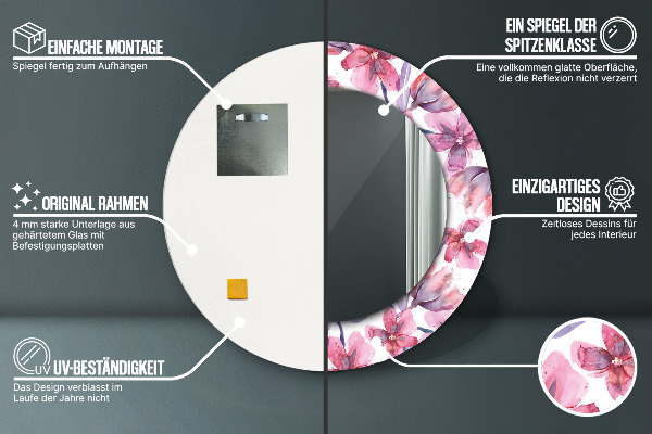 Kulaté zrcadlo rám s potiskem Akvarely květin