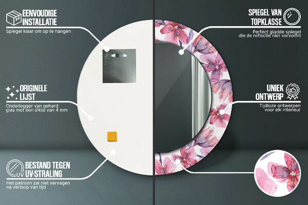 Kulaté zrcadlo rám s potiskem Akvarely květin