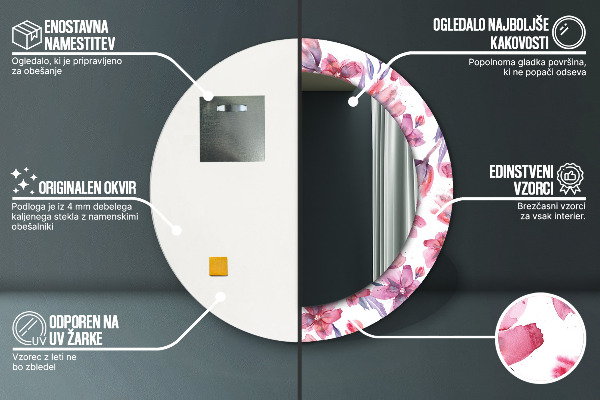 Kulaté zrcadlo rám s potiskem Akvarely květin