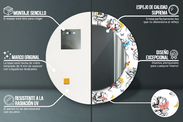 Kulaté zrcadlo rám s potiskem Motýl