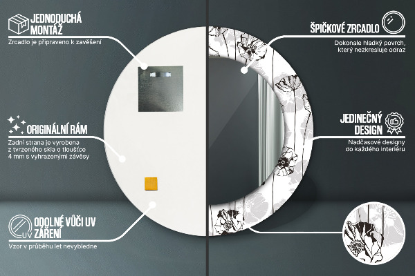Kulaté zrcadlo s potiskem Maki květiny