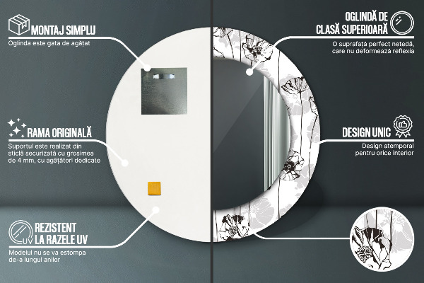 Kulaté zrcadlo s potiskem Maki květiny