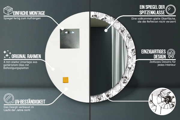 Kulaté zrcadlo s potiskem Maki květiny