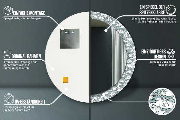 Kulaté dekorační zrcadlo na zeď Mraky