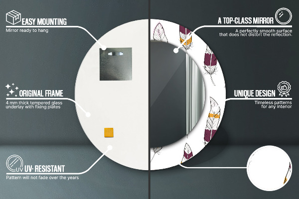 Kulaté dekorační zrcadlo na zeď Peří