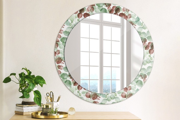 Kulaté zrcadlo rám s potiskem Eukalyptus