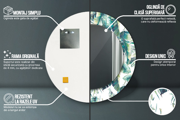 Kulaté dekorační zrcadlo Listy