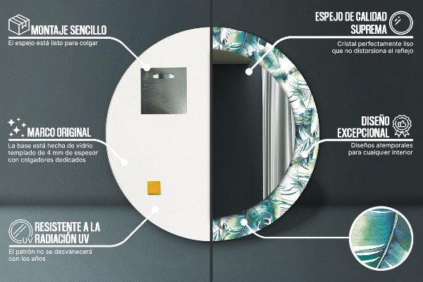 Kulaté dekorační zrcadlo Listy