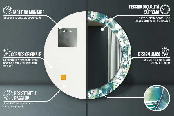 Kulaté dekorační zrcadlo Listy