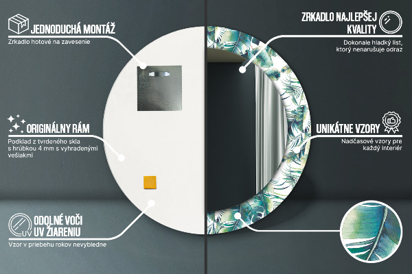 Kulaté dekorační zrcadlo Listy