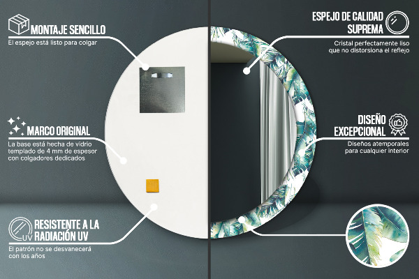 Kulaté dekorační zrcadlo Listy