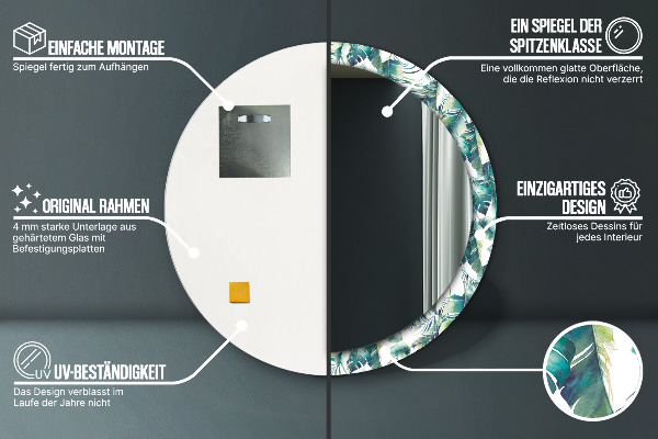 Kulaté dekorační zrcadlo Listy