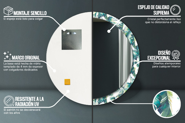 Kulaté dekorační zrcadlo Listy