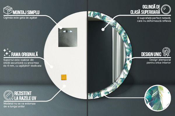 Kulaté dekorační zrcadlo Listy