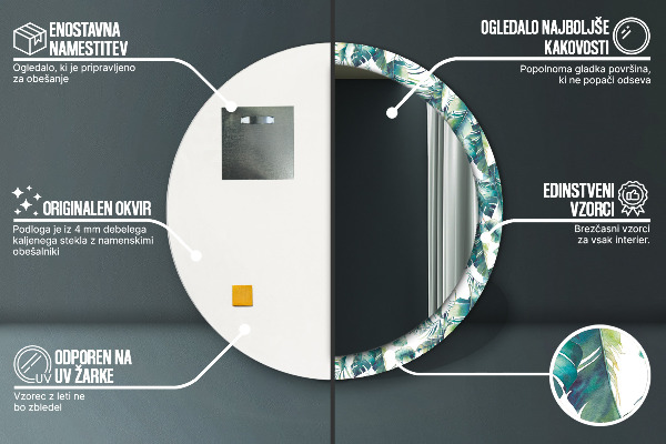 Kulaté dekorační zrcadlo Listy