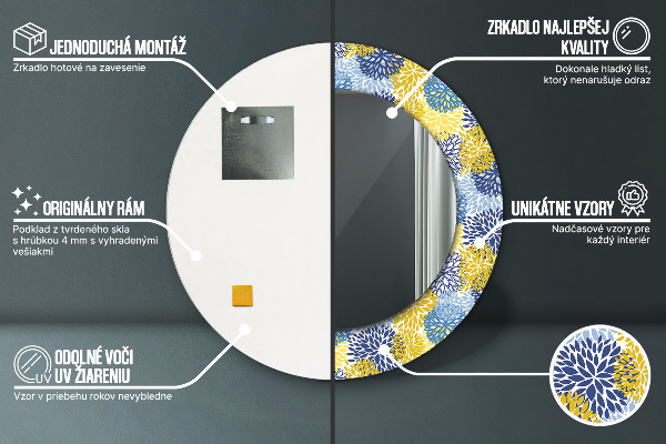 Kulaté dekorační zrcadlo Modré květy