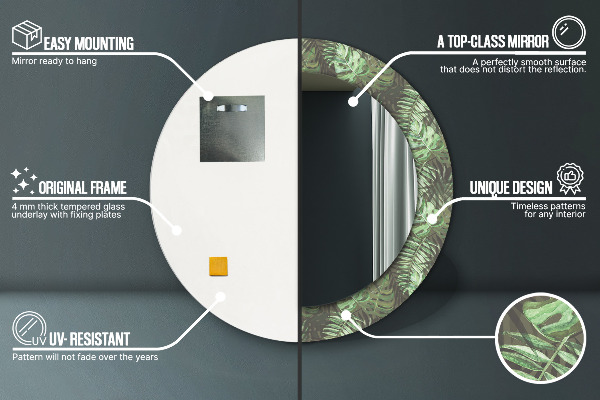 Kulaté dekorační zrcadlo Tropické listy