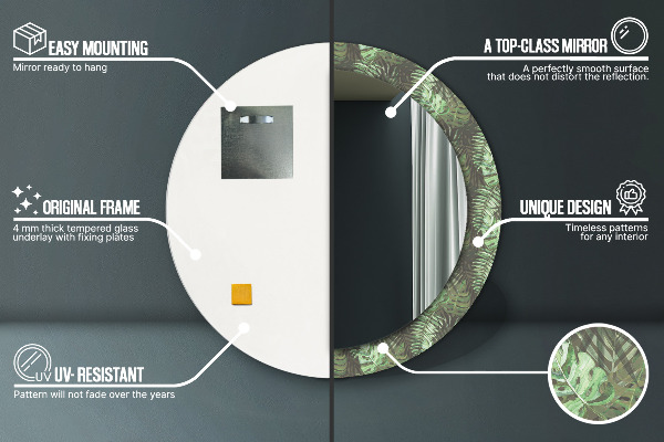 Kulaté dekorační zrcadlo Tropické listy