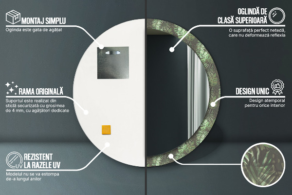 Kulaté dekorační zrcadlo Tropické listy