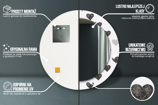 Kulaté zrcadlo rám s potiskem Abstraktní srdce