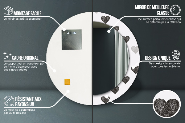 Kulaté zrcadlo rám s potiskem Abstraktní srdce