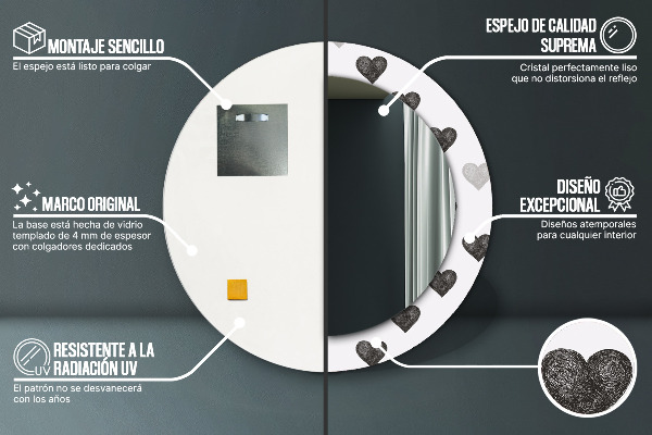 Kulaté zrcadlo rám s potiskem Abstraktní srdce