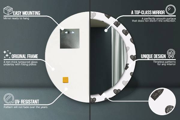 Kulaté zrcadlo rám s potiskem Abstraktní srdce