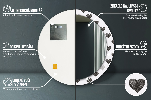 Kulaté zrcadlo rám s potiskem Abstraktní srdce