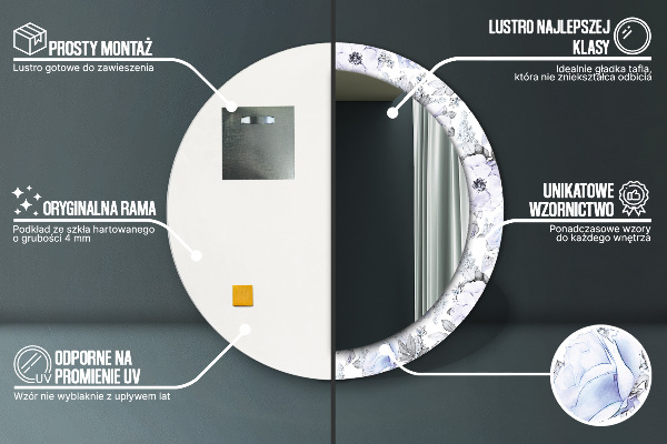 Kulaté zrcadlo s potiskem Modré růže