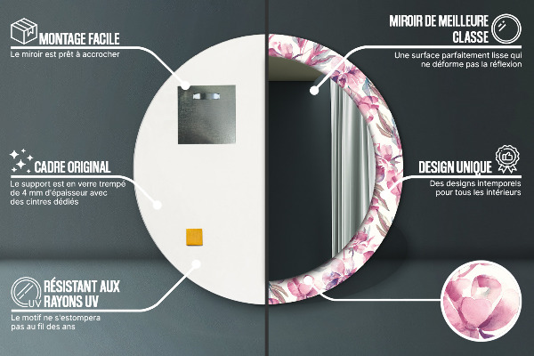 Kulaté dekorační zrcadlo na zeď Pivoňky květin