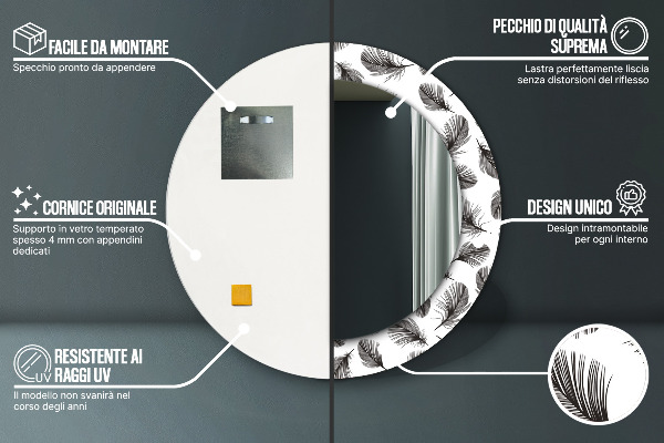 Kulaté dekorační zrcadlo Peří