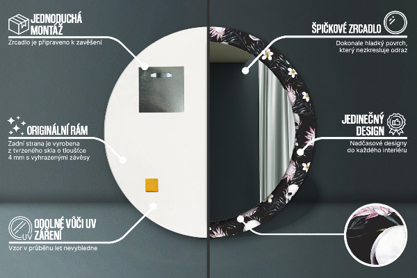 Kulaté dekorační zrcadlo na zeď Květiny lebky