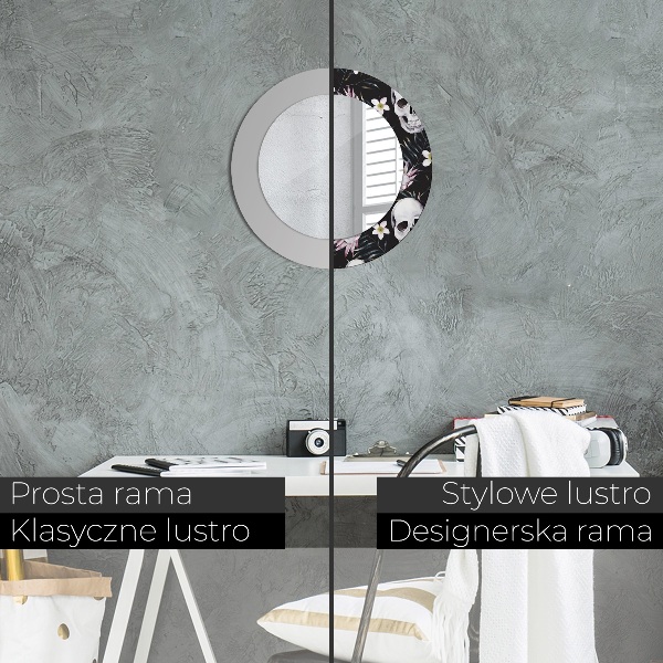 Kulaté dekorační zrcadlo na zeď Květiny lebky