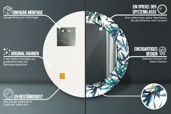 Kulaté dekorační zrcadlo Modré palmy