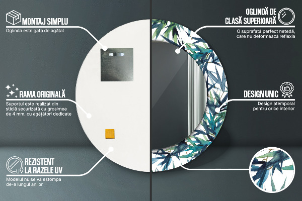 Kulaté dekorační zrcadlo Modré palmy