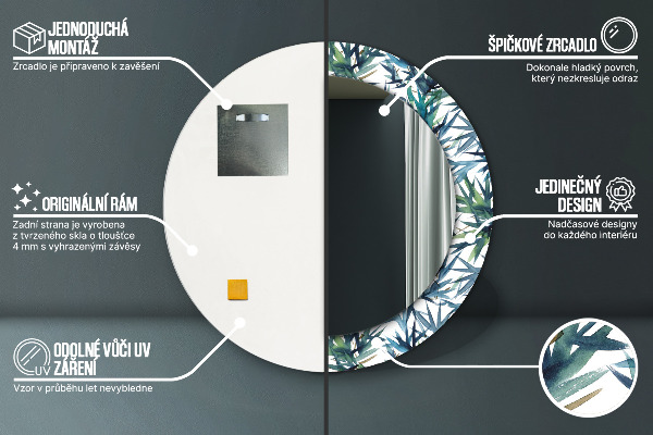 Kulaté dekorační zrcadlo Modré palmy