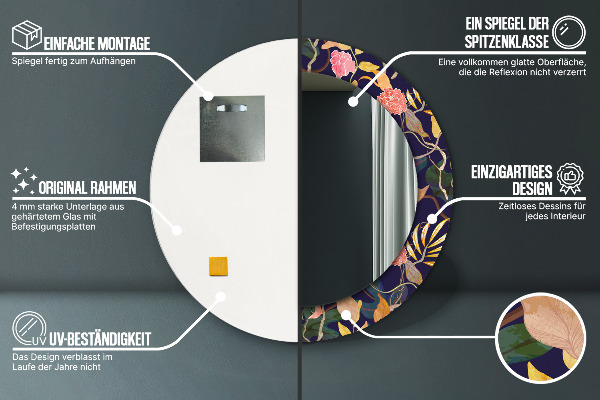 Kulaté dekorační zrcadlo Akvarelové rostliny