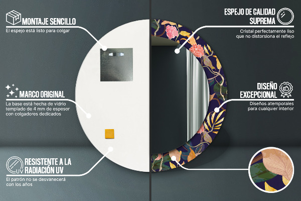 Kulaté dekorační zrcadlo Akvarelové rostliny