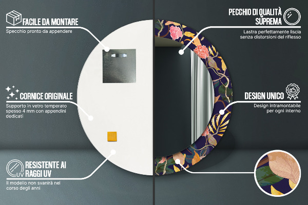 Kulaté dekorační zrcadlo Akvarelové rostliny