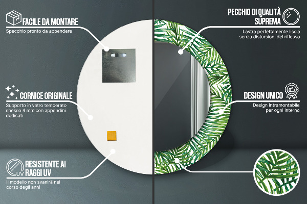 Kulaté dekorační zrcadlo na zeď Tropická dlaň