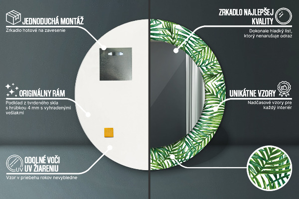 Kulaté dekorační zrcadlo na zeď Tropická dlaň