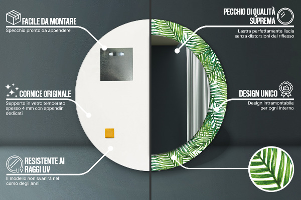 Kulaté dekorační zrcadlo na zeď Tropická dlaň