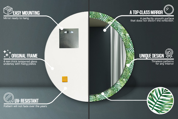 Kulaté dekorační zrcadlo na zeď Tropická dlaň