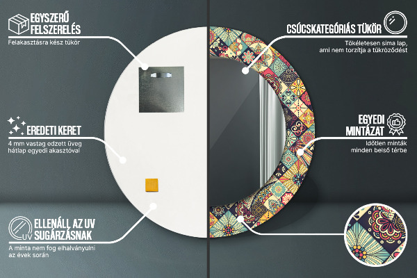 Kulaté dekorační zrcadlo na zeď Etnický květinový