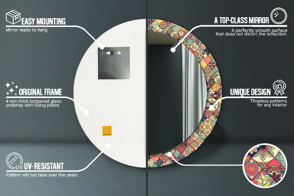 Kulaté dekorační zrcadlo na zeď Etnický květinový