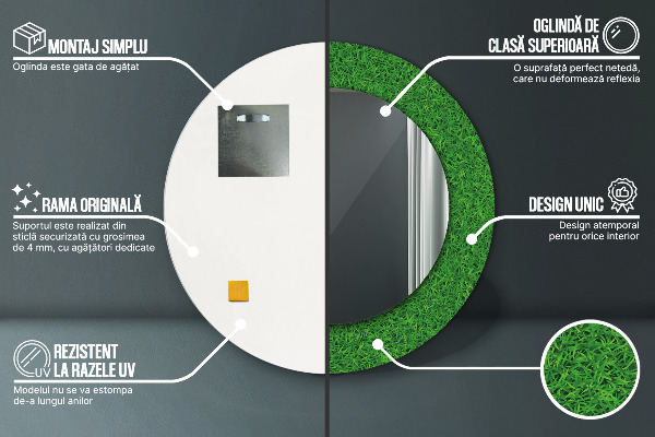 Kulaté dekorační zrcadlo na zeď zelená tráva