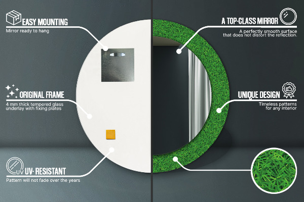 Kulaté dekorační zrcadlo na zeď zelená tráva