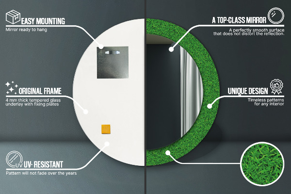 Kulaté dekorační zrcadlo na zeď zelená tráva