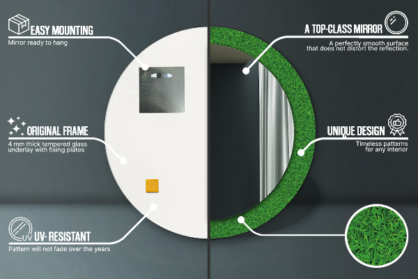 Kulaté dekorační zrcadlo na zeď zelená tráva