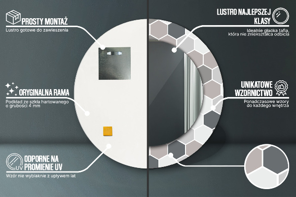 Kulaté zrcadlo s potiskem Hexagonální vzor